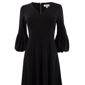 NWT Calvin Klein Balloon Sleeve Flared Work Black Dress Sz 4 / s